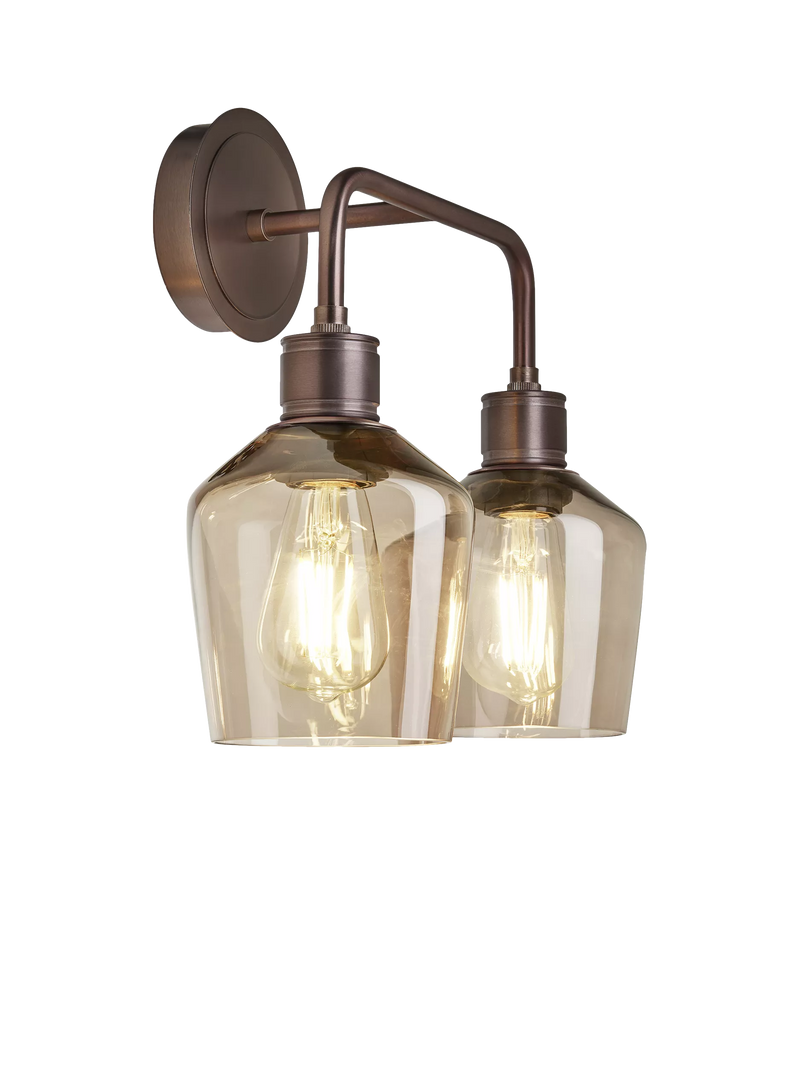 Industville double Albany smoked glass schoolhouse wall light bronze, UK version