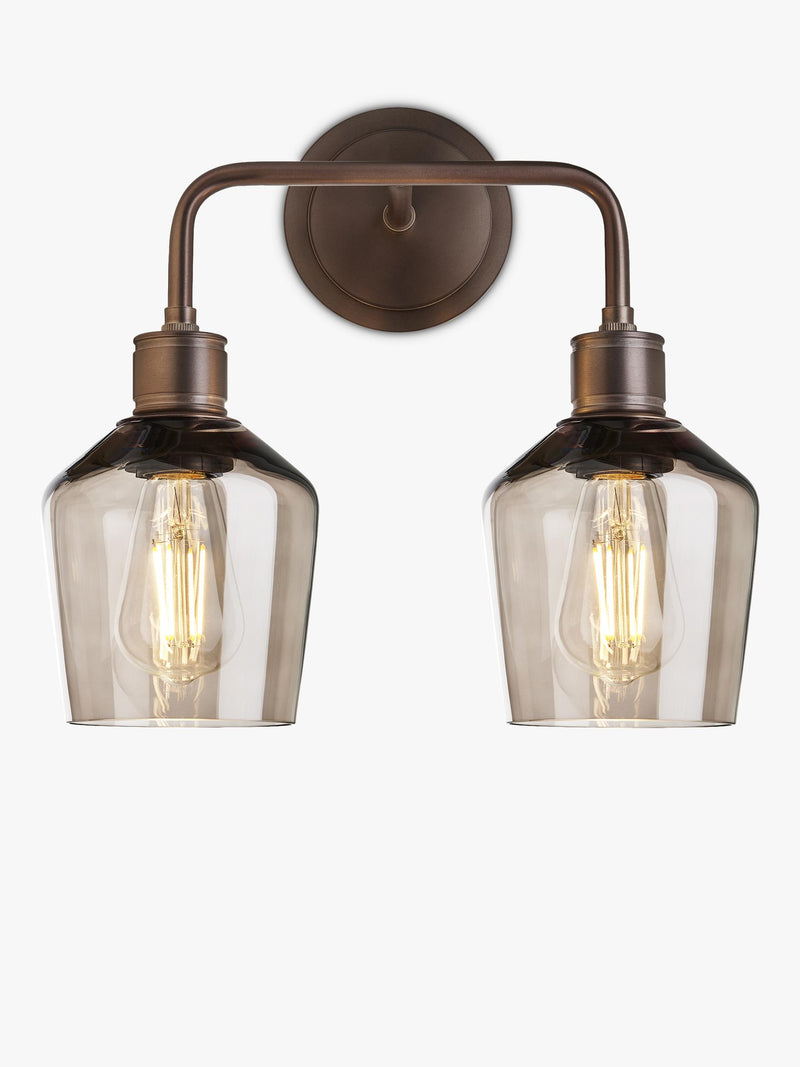 Industville double Albany smoked glass schoolhouse wall light bronze, UK version