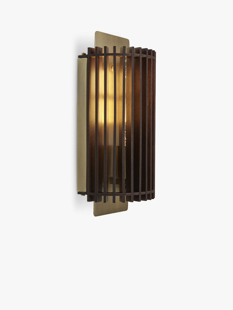 Industville Rift Wood Wall Light Dark Brown Brass - British product