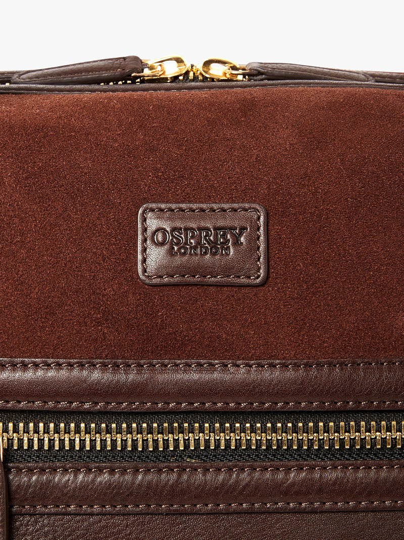 OSPREY LONDON Mocha suede holdall with leather trim, UK version