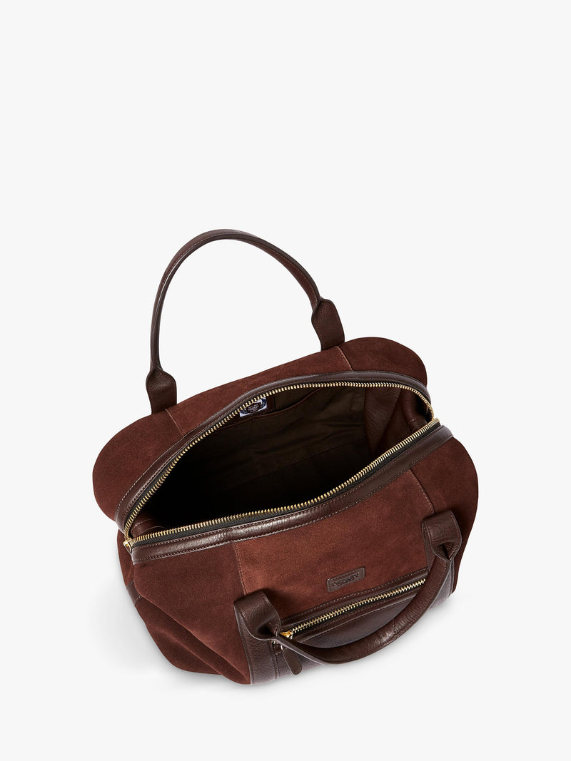 OSPREY LONDON Mocha suede holdall with leather trim, UK version
