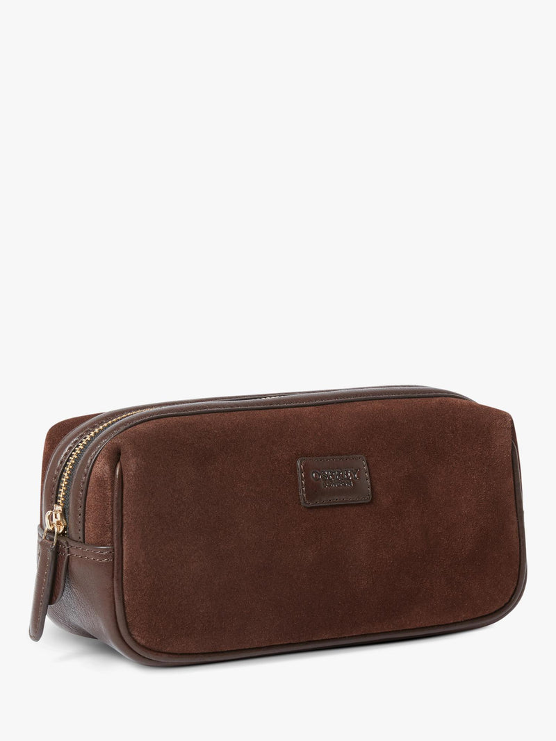 Osprey London Mocha Suede Wash Bag bitter chocolate, imported from the UK