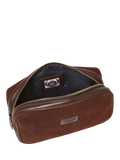 Osprey London Mocha Suede Wash Bag bitter chocolate, imported from the UK