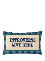 John Lewis The Pillow Drop Introverts Live Here Scatter Cushion, Navy/Multi, 30 x 50cm- Buy online at McGrocer