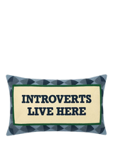 John Lewis The Pillow Drop Introverts Live Here Scatter Cushion, Navy/Multi, 30 x 50cm- Buy online at McGrocer