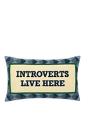 The Pillow Drop Introverts Live Here cushion 30x50cm Navy Multi, imported from the UK