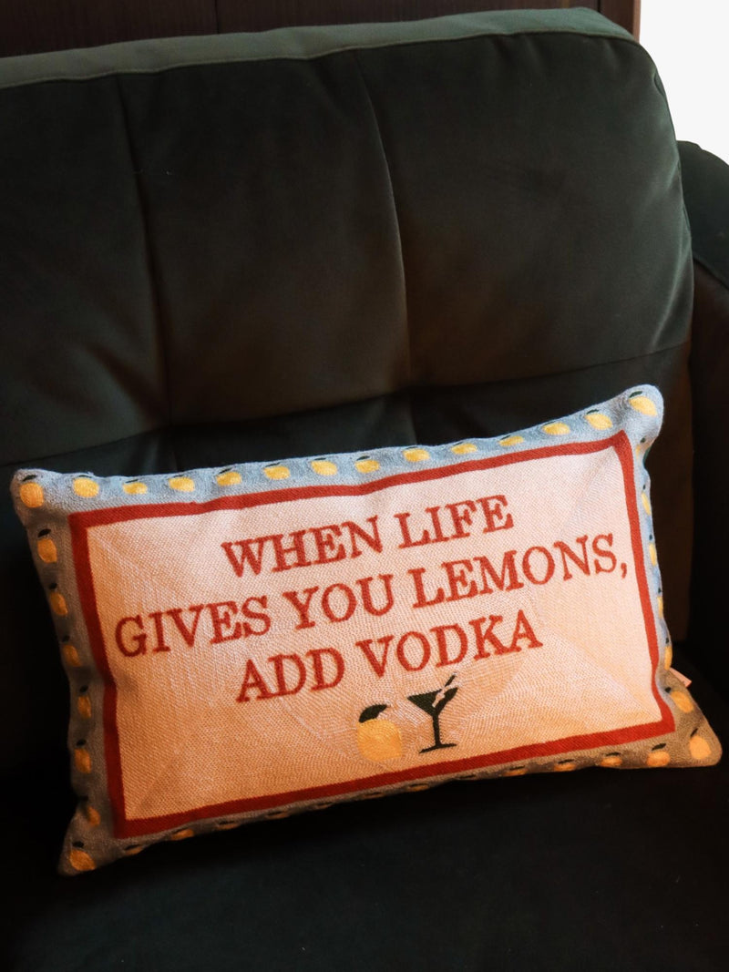 The Pillow Drop cushion with lemon slogan 30x50cm, UK version