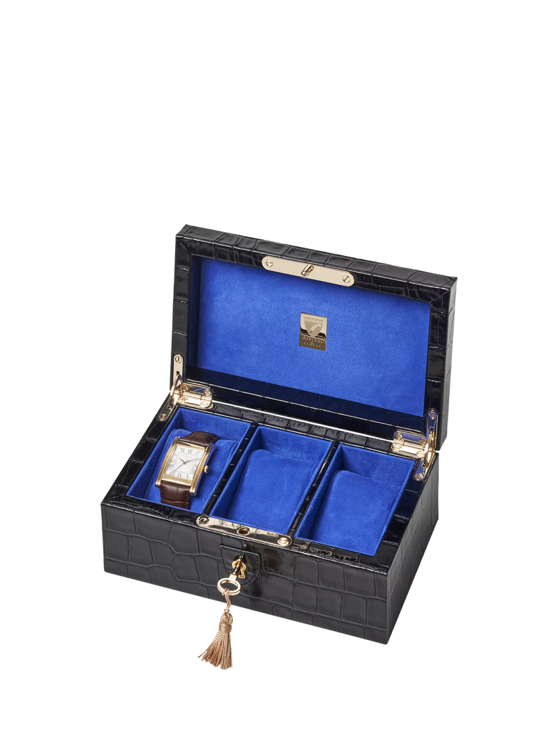 Aspinal of London Three Piece Leather Watch Box, Black