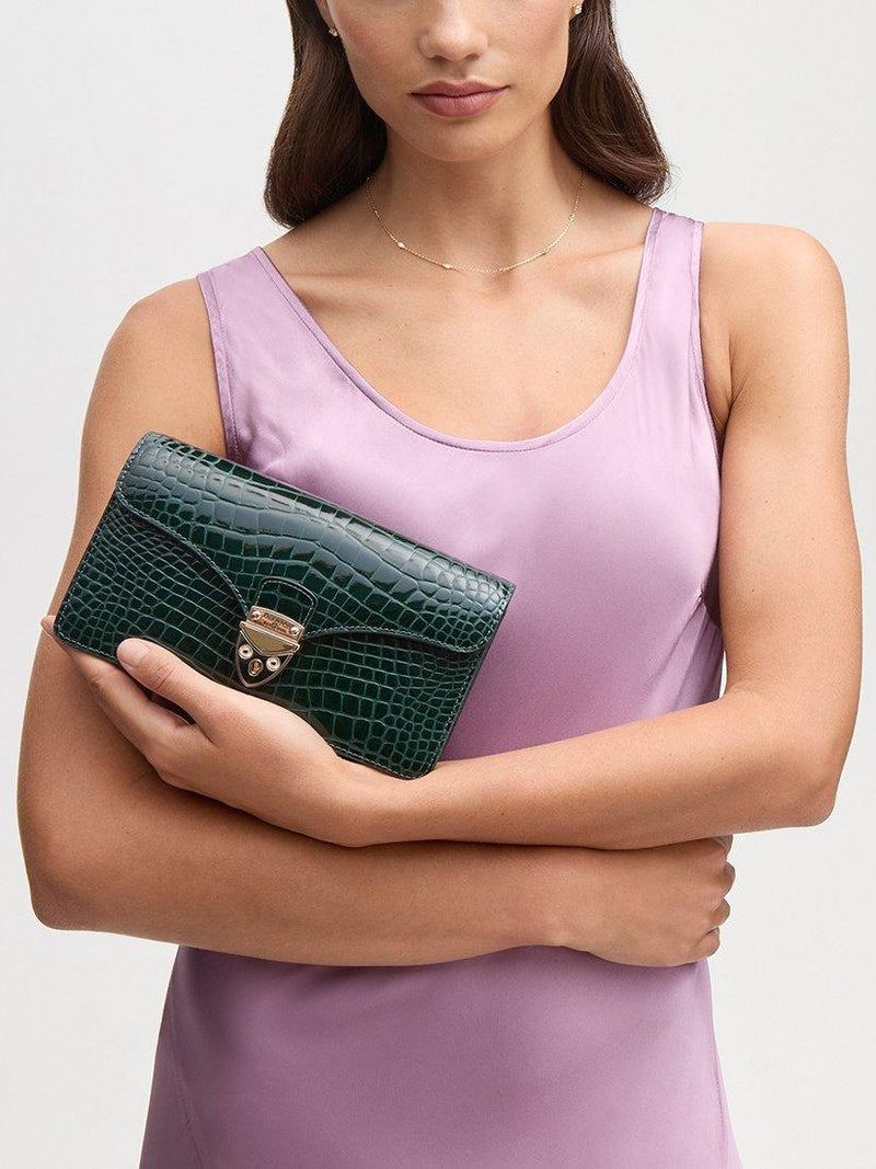 Aspinal of London Mayfair leather clutch bag, imported from the UK