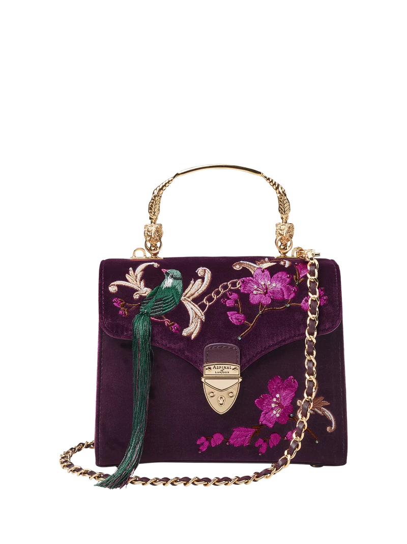 Aspinal of London cross body bag Mayfair velvet cassis (British brand)