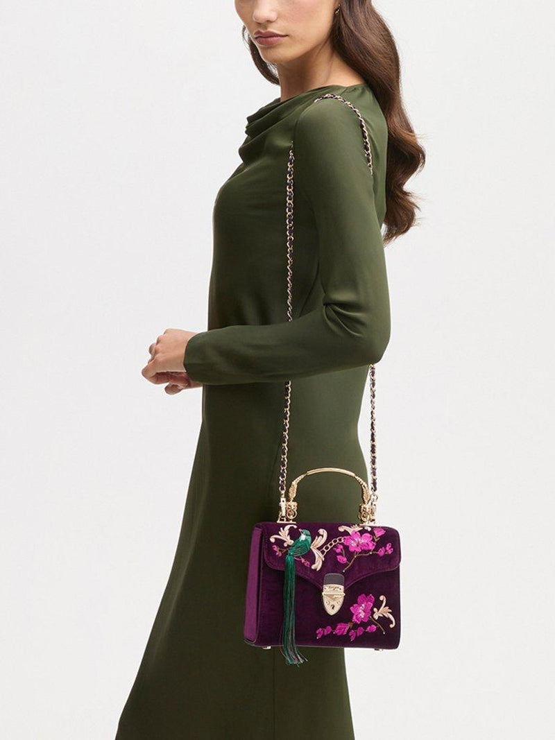 Aspinal of London cross body bag Mayfair velvet cassis (British brand)