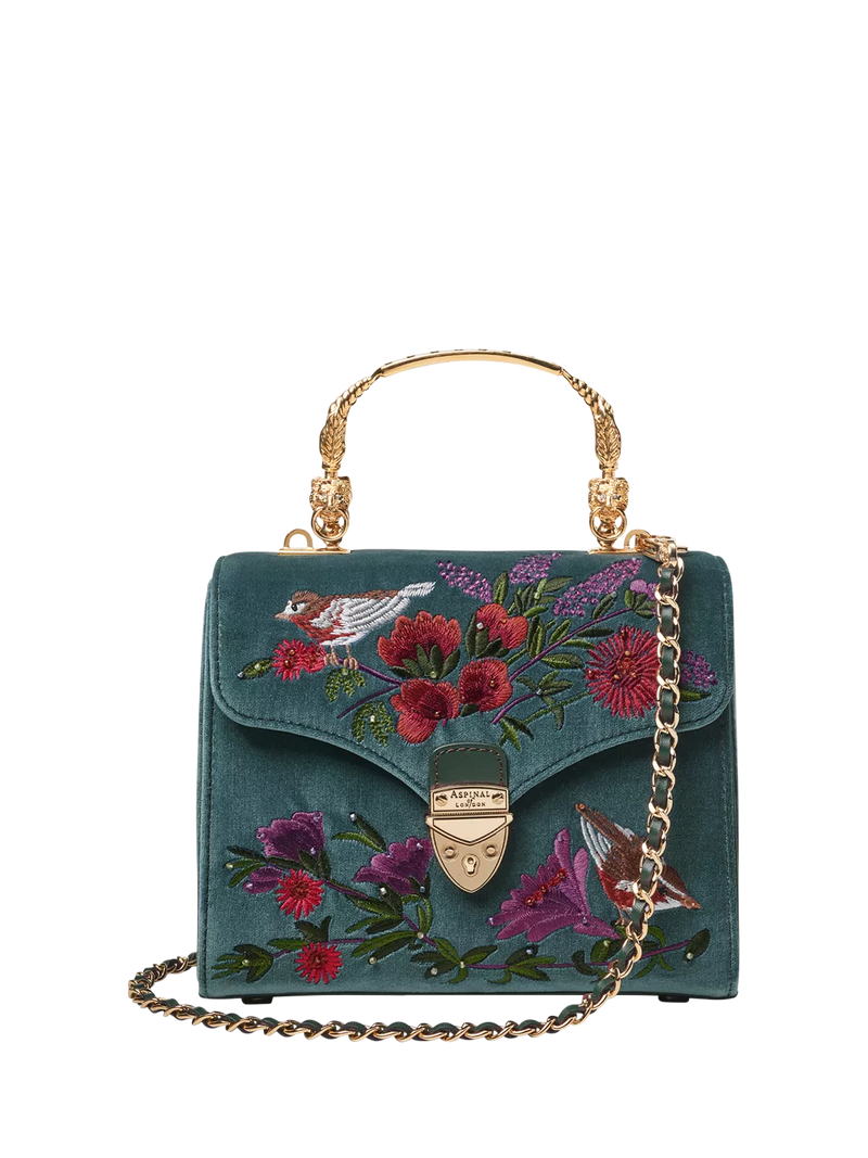 Aspinal of London velvet cross body bag peacock (British brand)