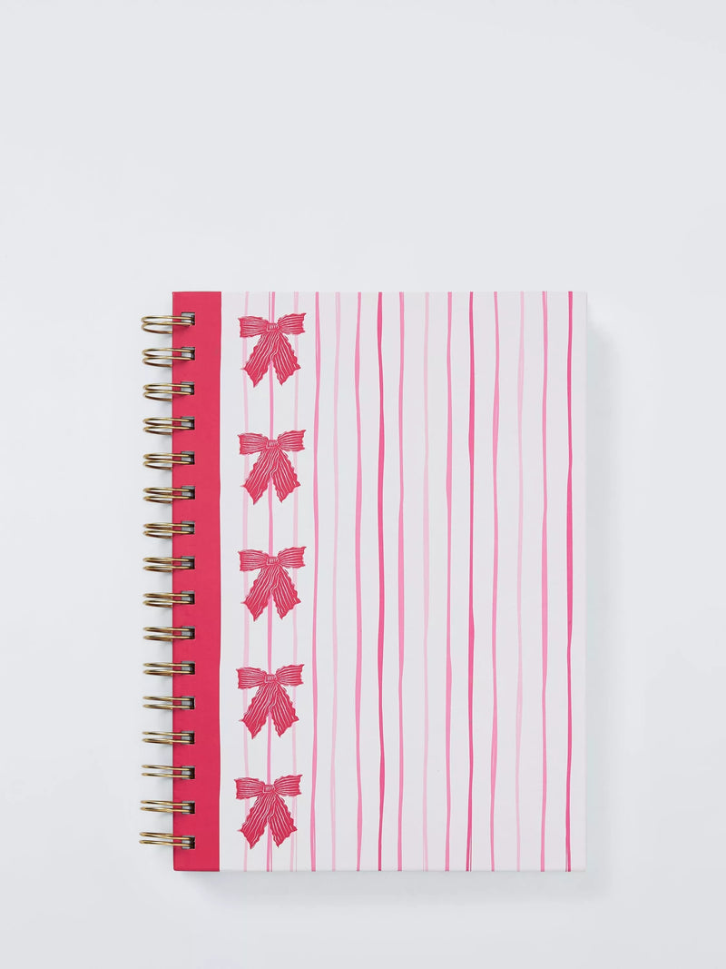 John Lewis pink stripe bow notebook A5, imported from the UK