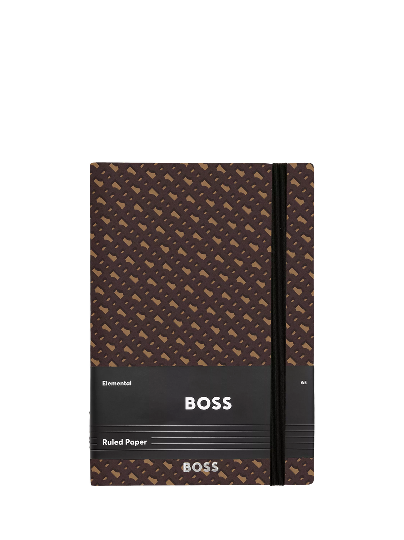 HUGO BOSS A5 Elemental Monogram notebook in camel, imported from the UK