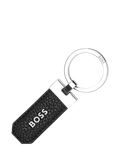 HUGO BOSS black leather keyring with chrome details - British product