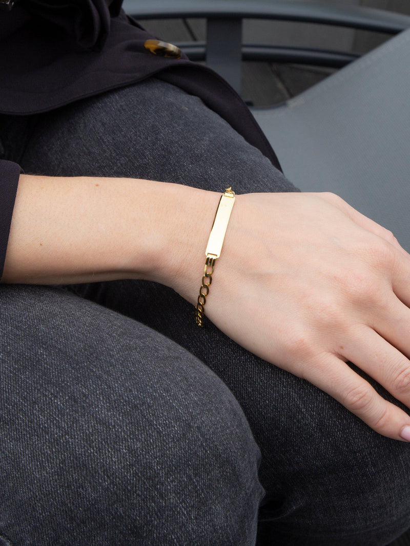 IBB 9ct yellow gold flat curb ID bracelet, imported from the UK