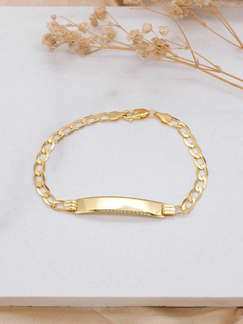 IBB 9ct yellow gold flat curb ID bracelet, imported from the UK