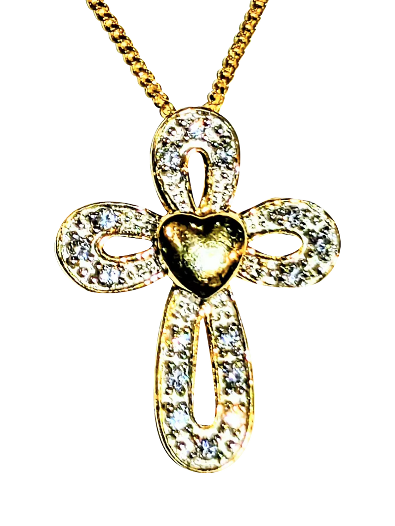 L & T Heirlooms 9ct gold cubic zirconia cross pendant - British product