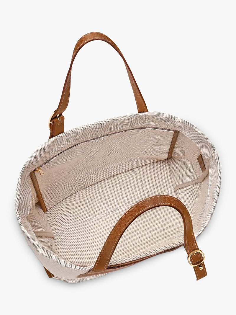 Longchamp Complice XL canvas tote bag in caramel, imported from the UK