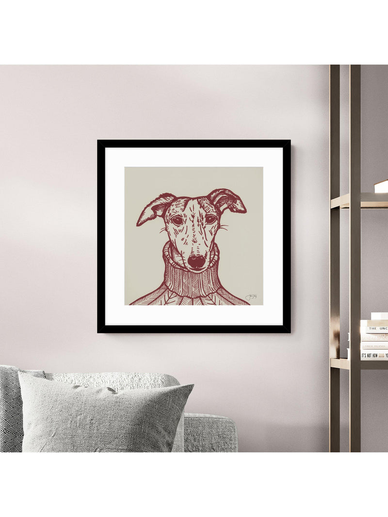 John Lewis framed print Sybil Whippet 53x53cm, imported from the UK