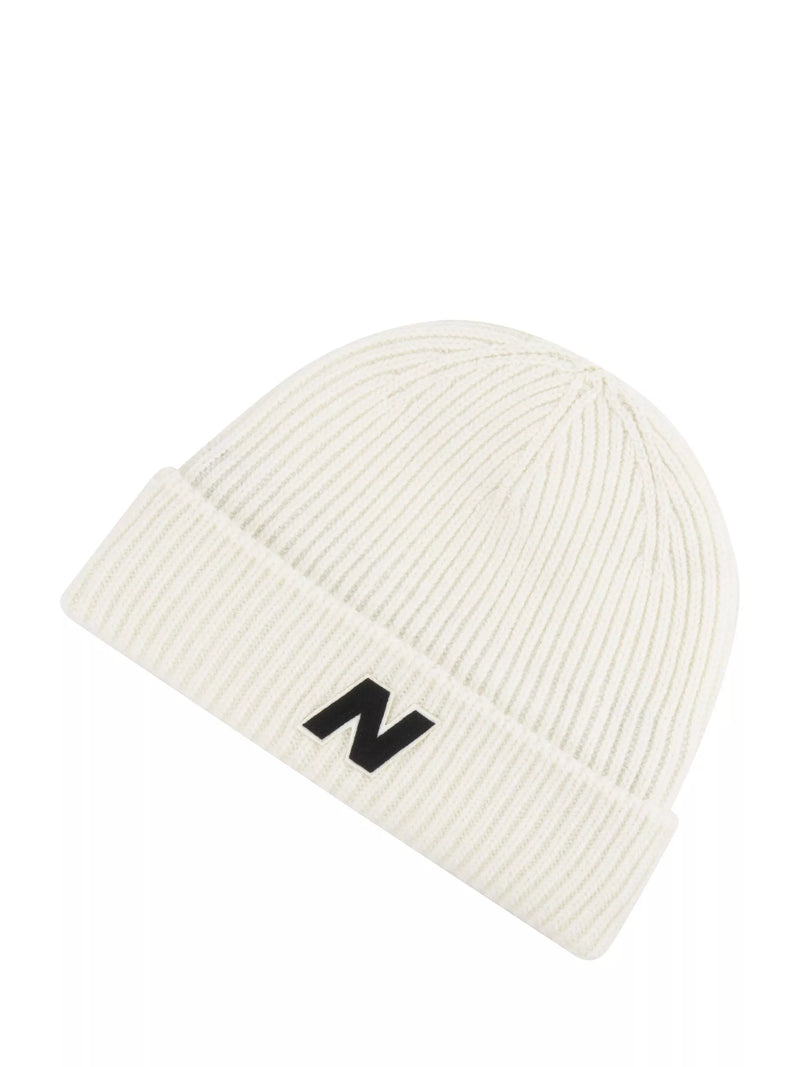 New Balance Watch Block Knitted Beanie in Sea Salt (British brand)