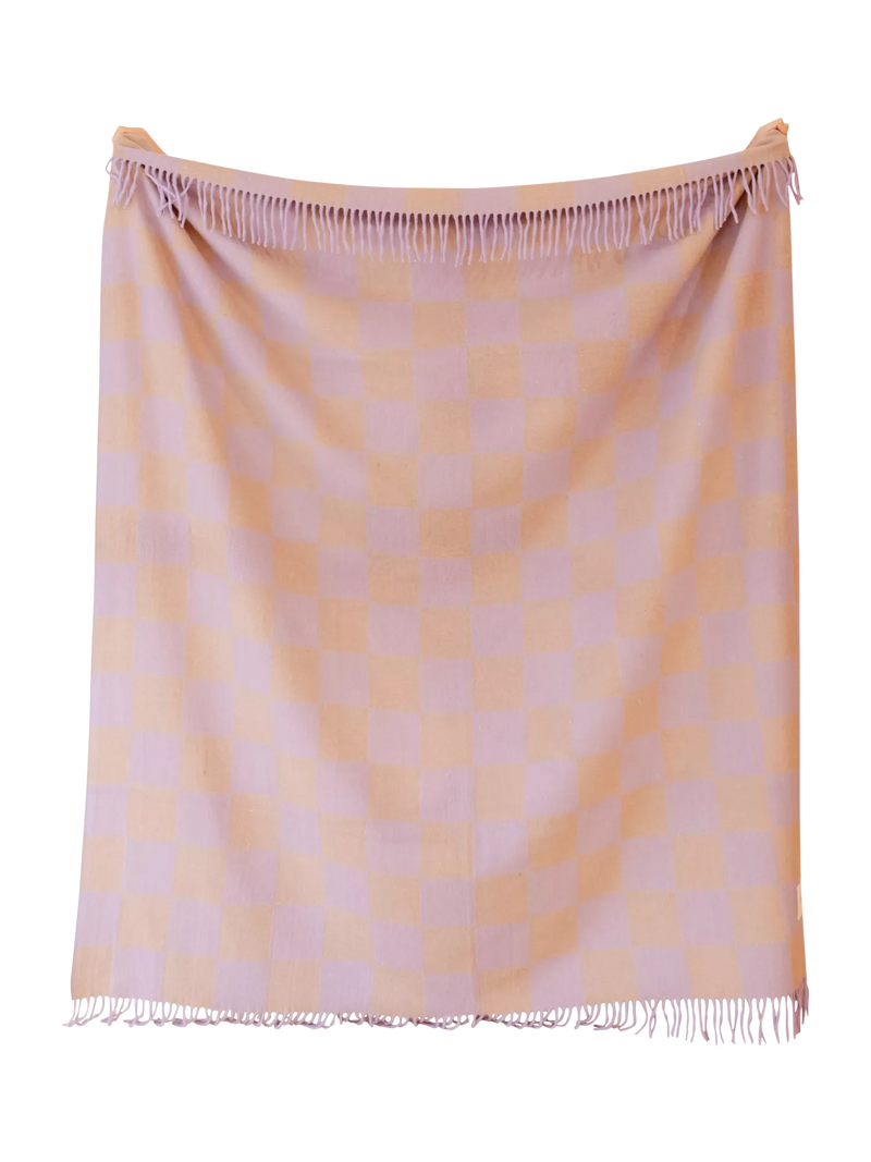 TBCo fringed recycled wool mix blanket lilac 200x150cm, UK version