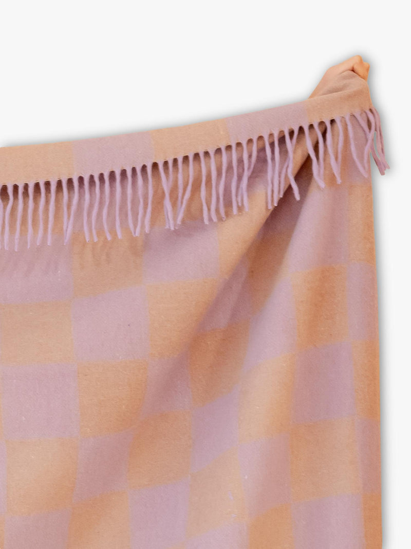 TBCo fringed recycled wool mix blanket lilac 200x150cm, UK version