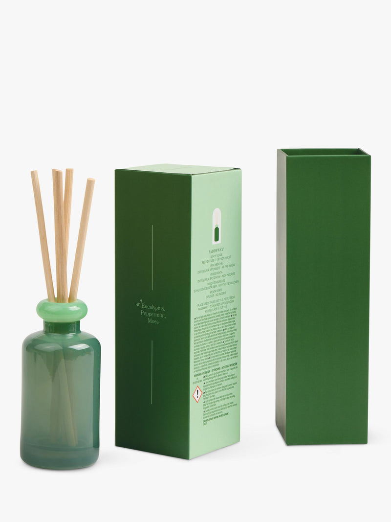 Paddywax mint reed diffuser 94ml stacked glass, imported from the UK