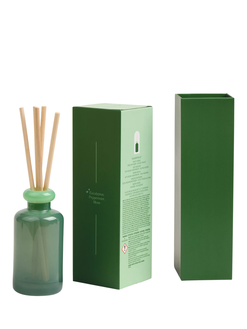 Paddywax mint reed diffuser 94ml stacked glass, imported from the UK