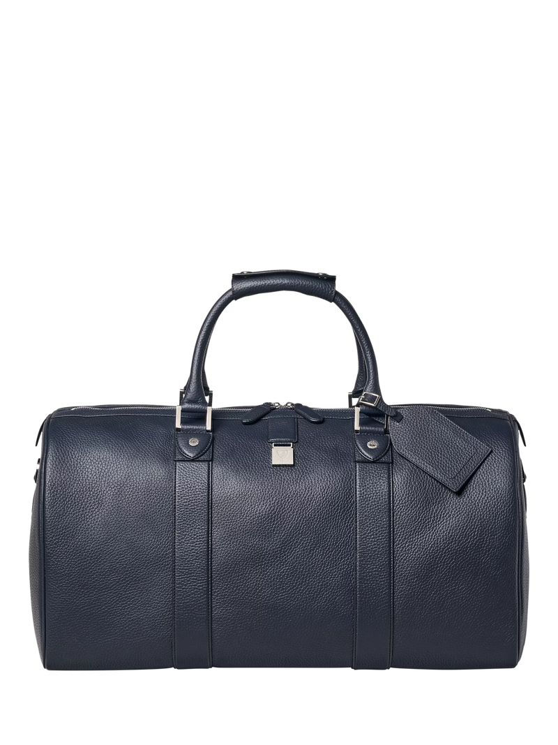 Aspinal of London Boston Pebble Grain Leather Holdall Bag, Navy