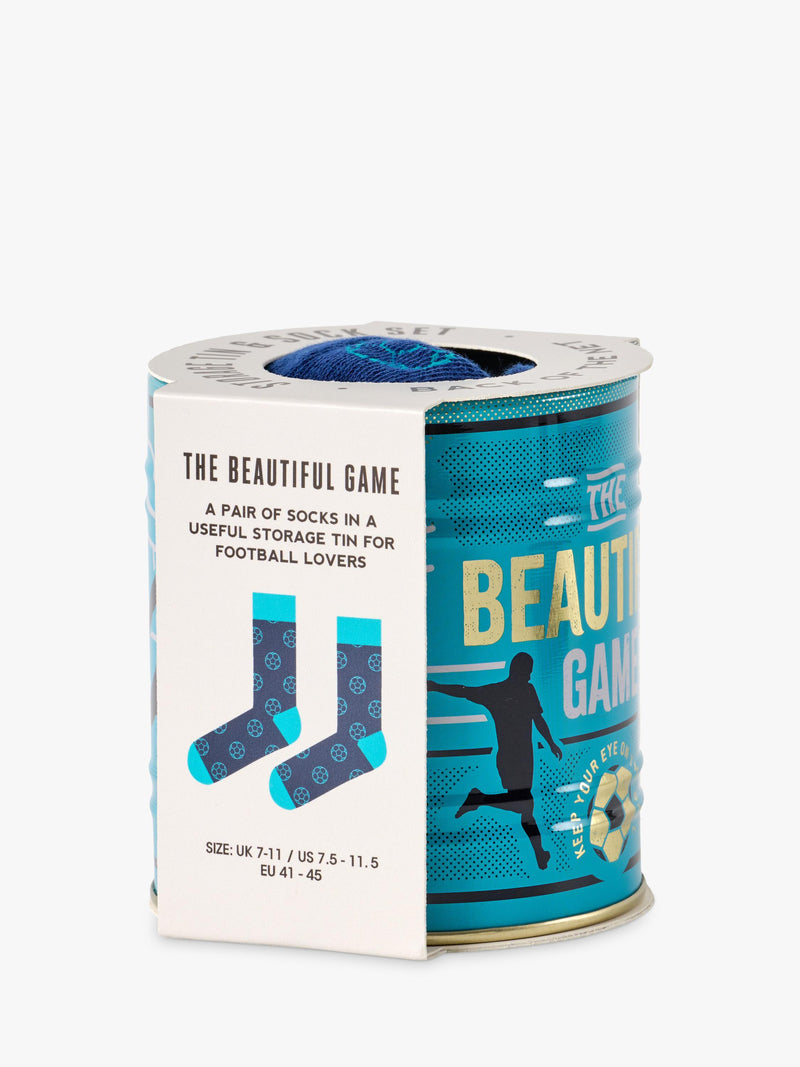 Gentlemen's Hardware football socks in a tin, imported from the UK