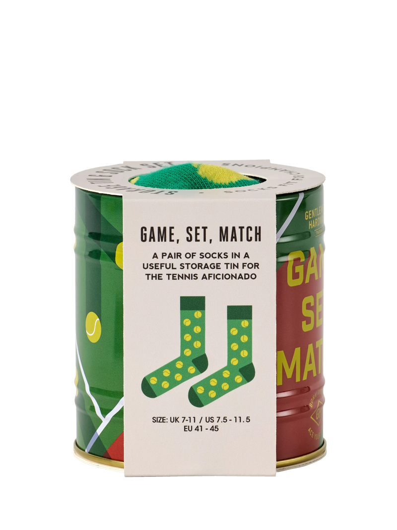 Gentlemen's Hardware tennis socks in a storage tin, UK version