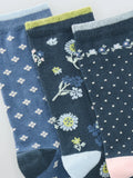 John Lewis Eden Floral Ankle Socks pack of 3 Blue Multi (British brand)