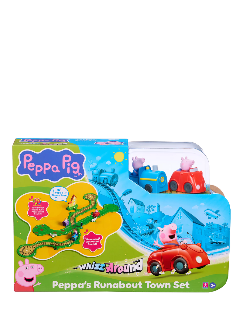 Peppa Pig Runabout Town Set track toy with car and train, UK version