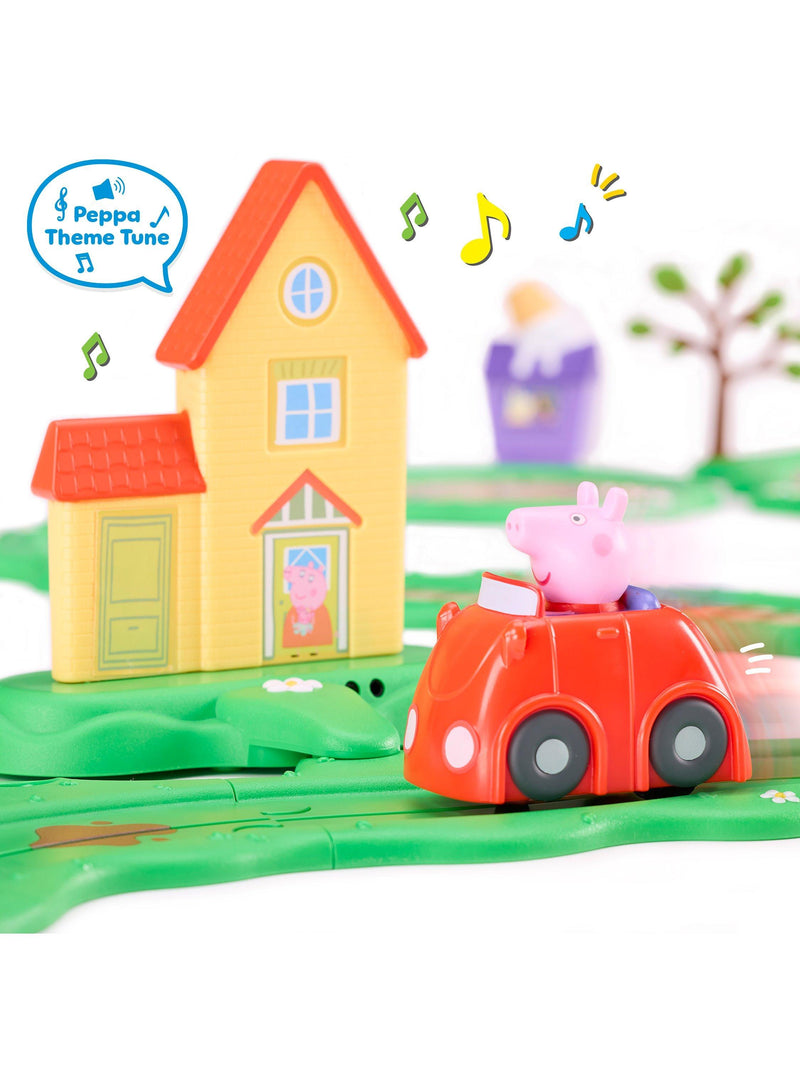 Peppa Pig Runabout Town Set track toy with car and train, UK version