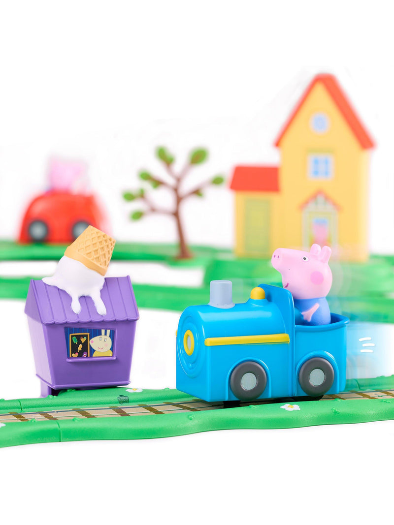 Peppa Pig Runabout Town Set track toy with car and train, UK version
