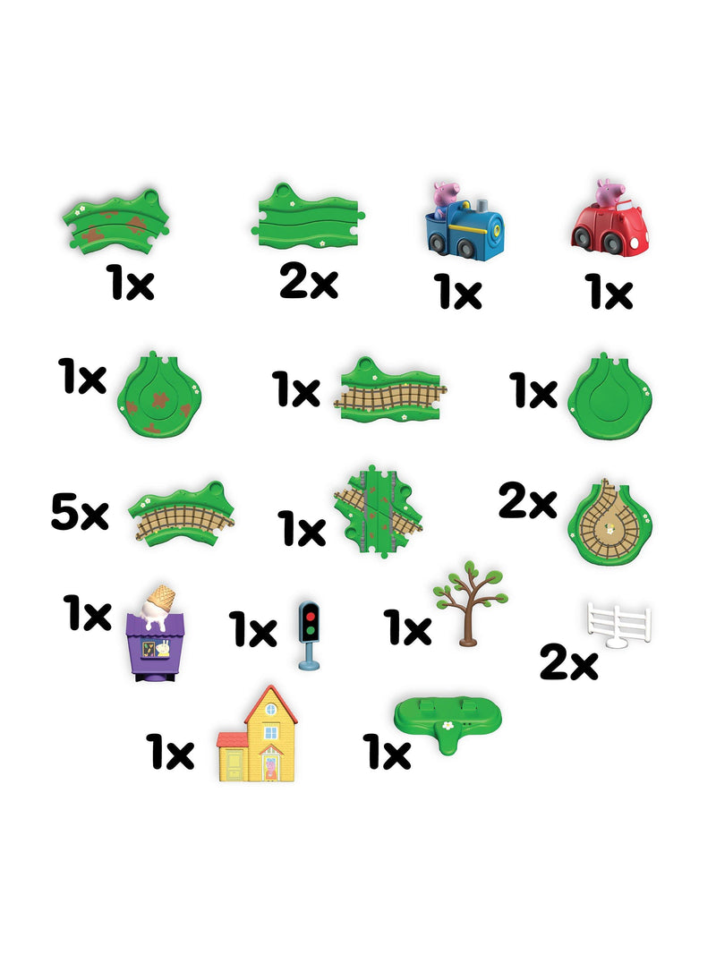 Peppa Pig Runabout Town Set track toy with car and train, UK version