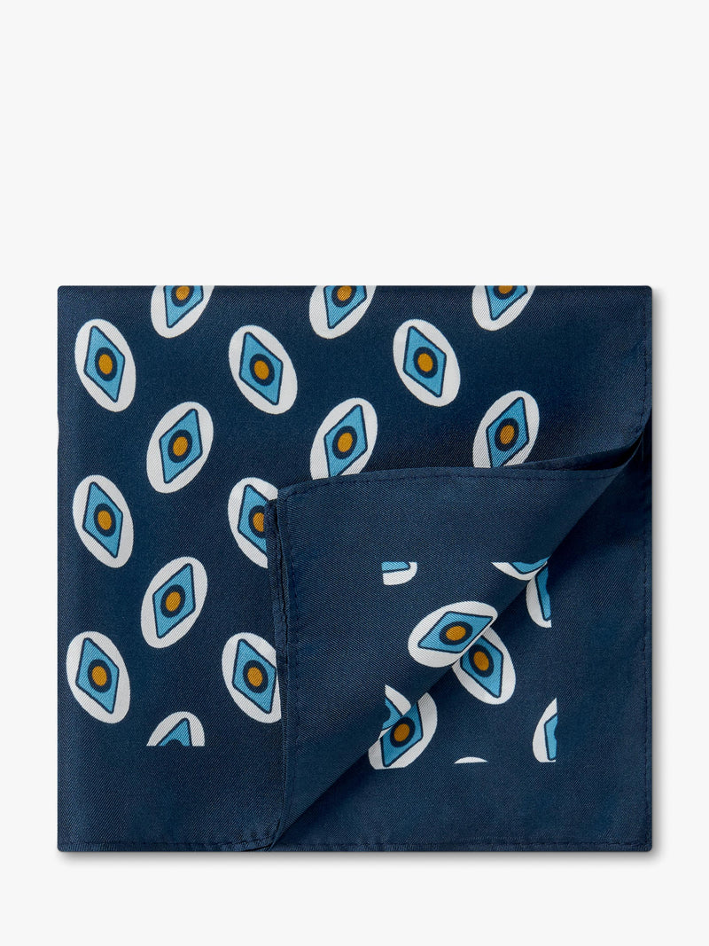 Richard James London pocket square Navy/Sky, UK version