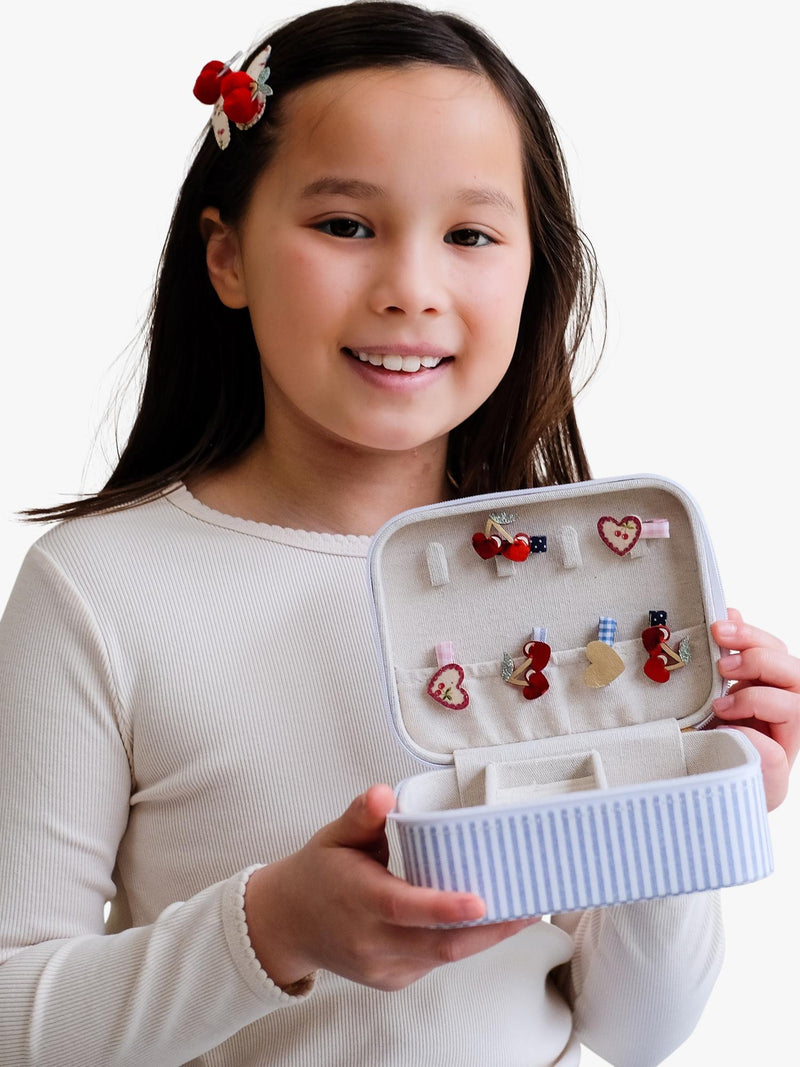 Mimi & Lula kids jewellery box cherry blue striped, imported from the UK
