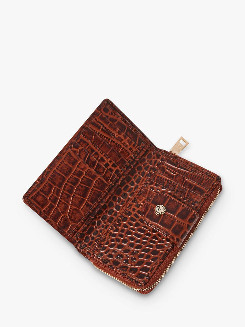 Osprey London Carla zipped purse chocolate croc leather, imported from the UK