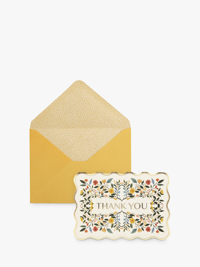 Portico floral die-cut thank you cards set of 10, imported from the UK