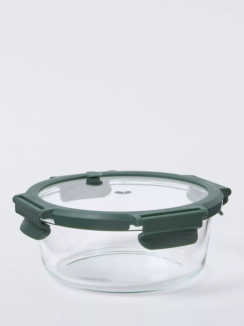 John Lewis X Deliciously Ella round green glass storage container 970ml - British product