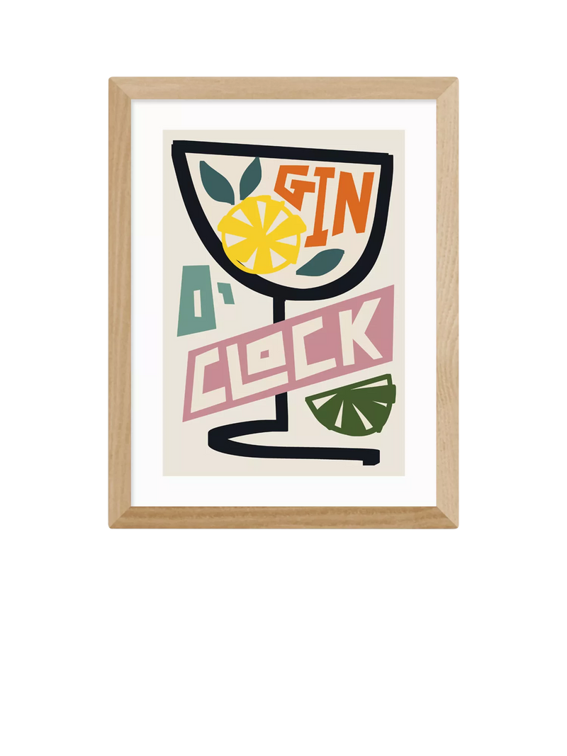 East End Prints Gin O'Clock framed print 43.4x33.4cm, imported from the UK