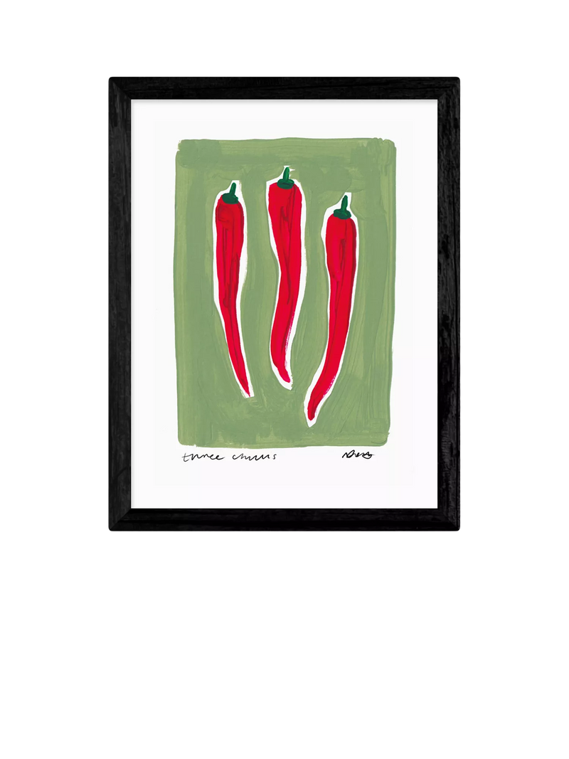 East End Prints Three Chillis framed print by Natalie Cass, black frame - British product