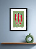 East End Prints Three Chillis framed print by Natalie Cass, black frame - British product
