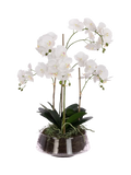 Floralsilk artificial Phalaenopsis orchid bowl 74cm white - British product