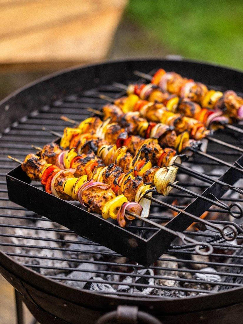 Kadai steel BBQ skewers and rack set 8 piece, imported from the UK