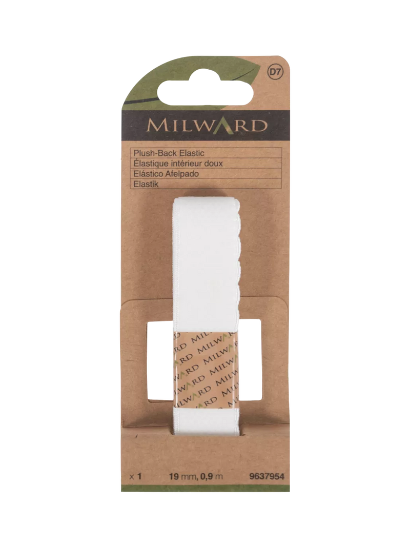 Milward Plush Back Elastic white 19mm x 90cm, UK version