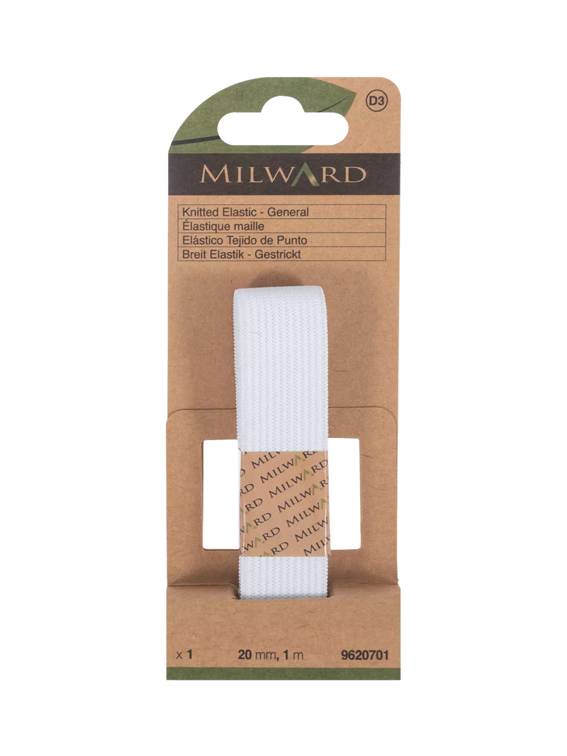 Milward white knitted elastic 20mm wide, UK version