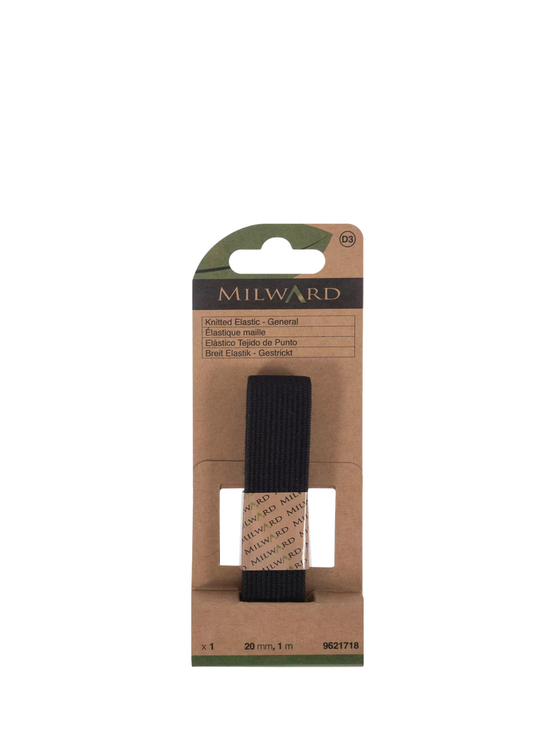Milward knitted elastic black 20mm x 1m, imported from the UK